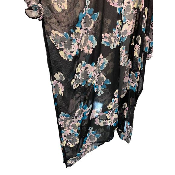 Betsey Johnson Cover Up Womens One Size Black Floral Ruffle Sleeves Open Front - Picture 11 of 13